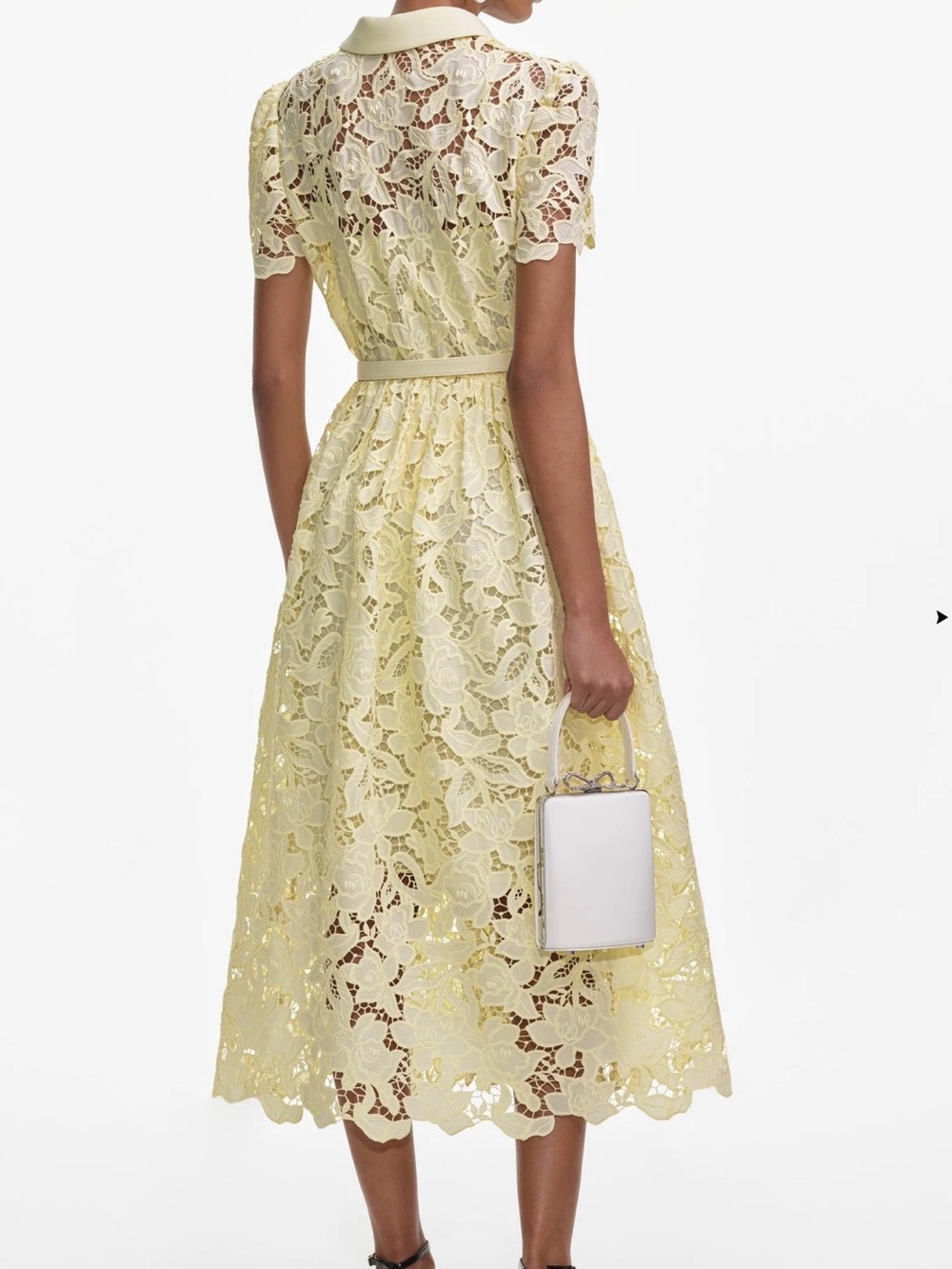 Self-Portrait Pale Yellow Lace Button-Front Midi Dress - Picture 3 of 4